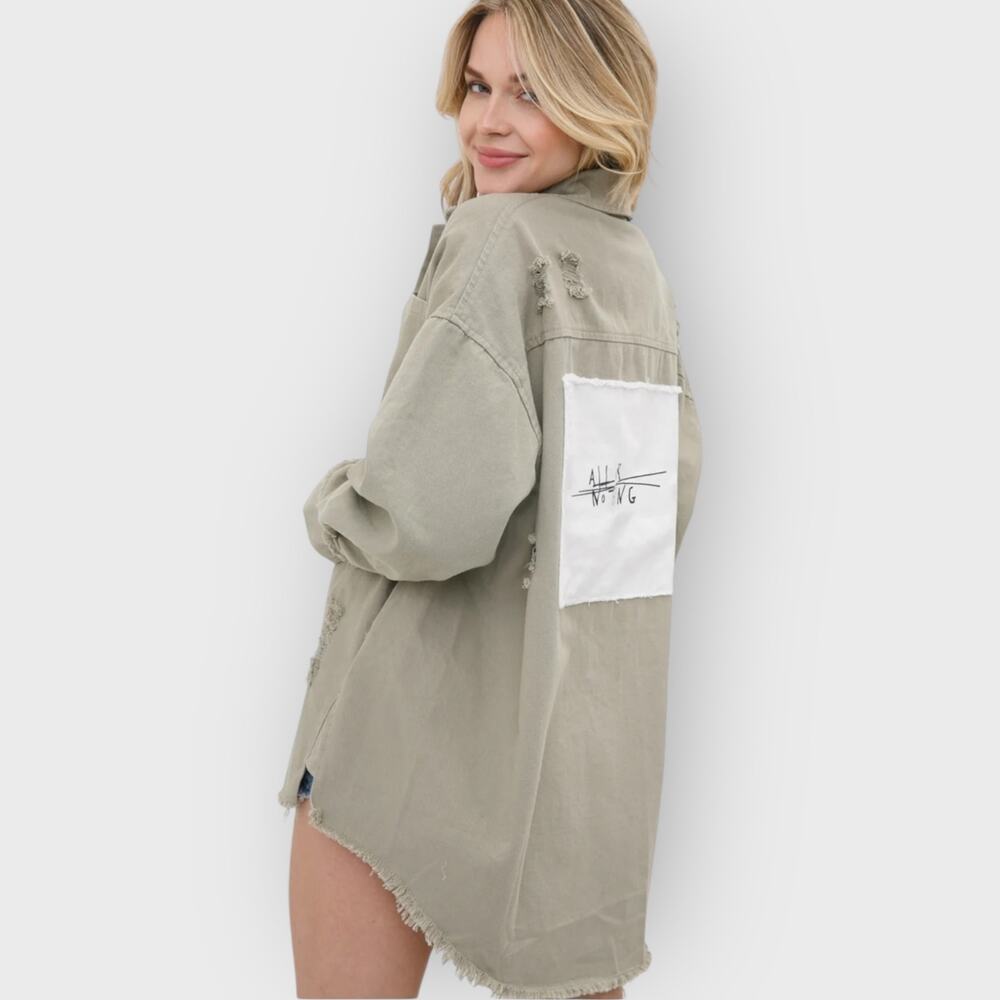 Blue B Collection Large Sage Green Oversized Button Shacket Distressed Boho - Picture 8 of 8